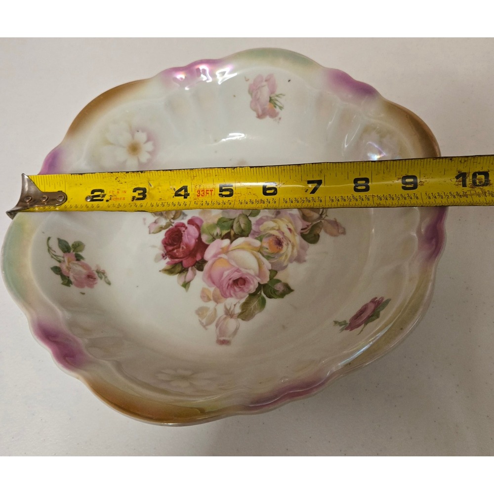 Vintage Bavaria Floral Porcelain Bowl Scalloped Edge Roses Germany 9" - Picture 10 of 11